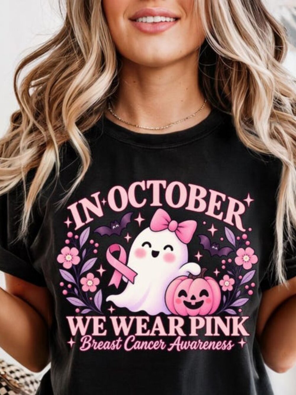 In October We Wear Pink Ghost Sweatshirt, Breast Cancer Awareness shirt